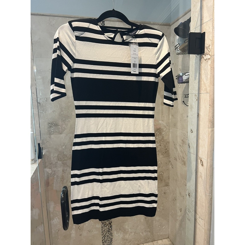 French Connection Black Cream Striped Sheath Dress 6 NWT Jag Stripe 71QD8